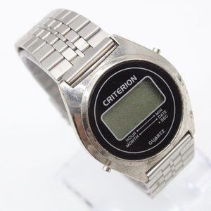 Vintage CRITERION Digital Watch Mens Silver Tone Stainless Steel LCD Retro 80's